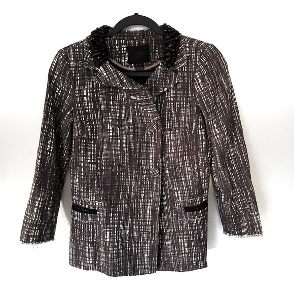 J Crew Size 0 Contessa Tweed Raw Hem Jeweled Suit Jacket Blazer